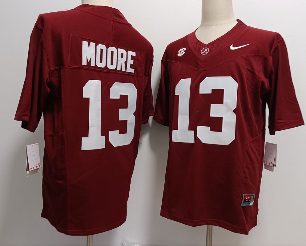 Men Alabama Crimson Tide #13 Moore Red Nike 2025 NCAA Jersey